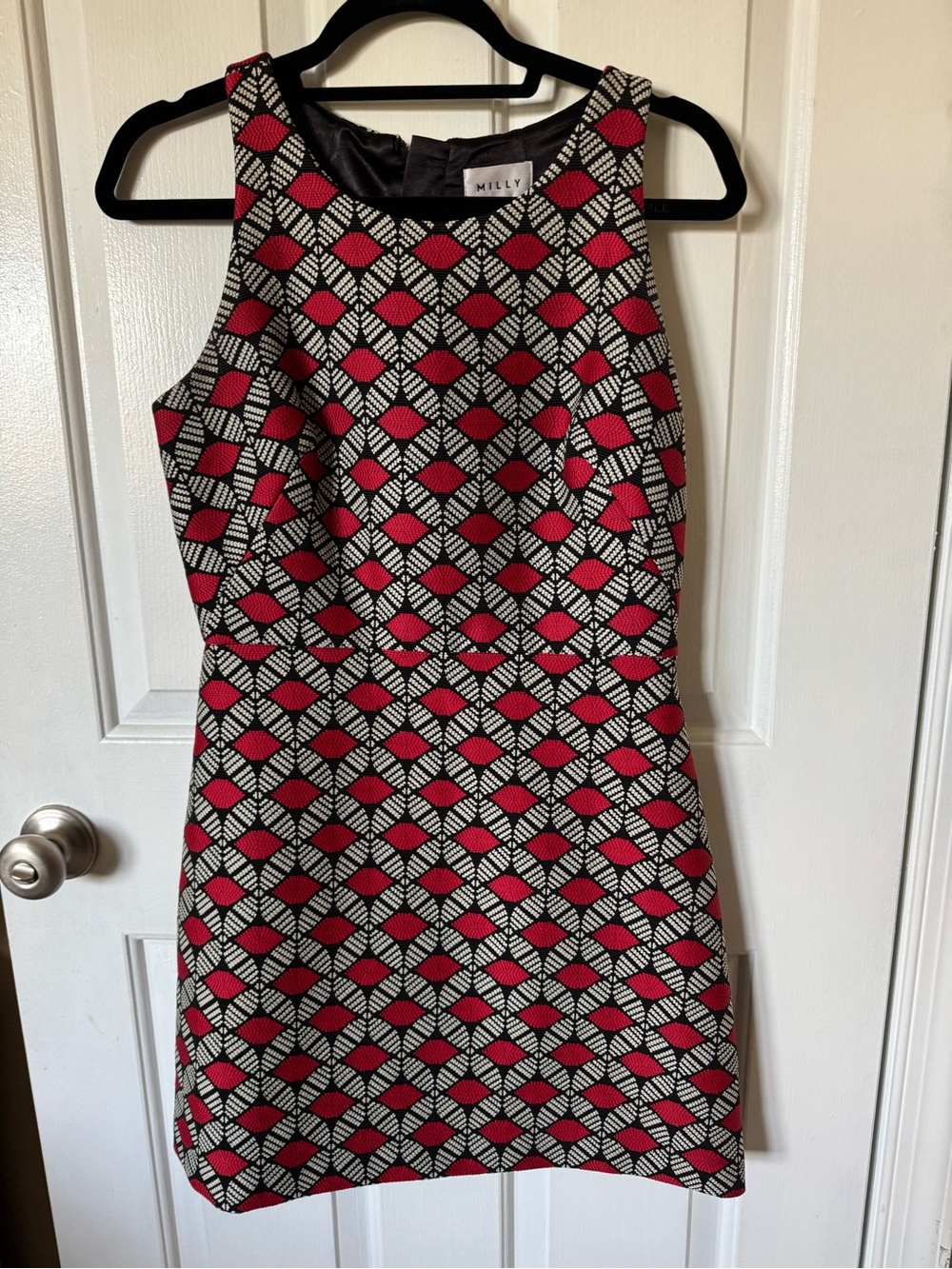 Milly Red & Black Geometric Mini Sheath Dress